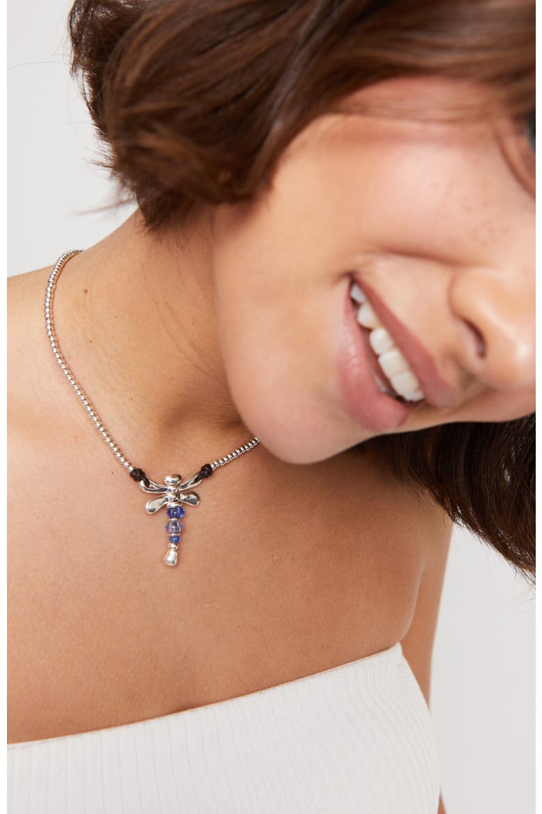 Short Pendant Necklace With Dragonfly, Alternate, color, Silver