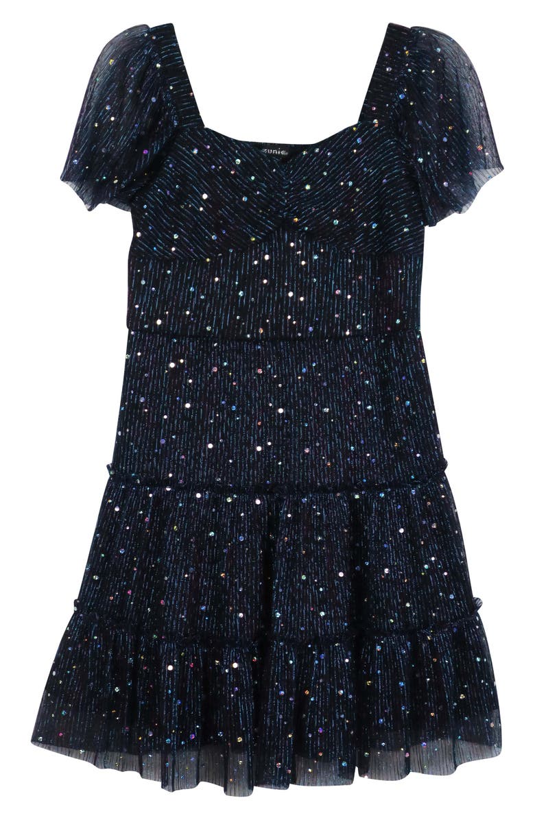 Zunie Kids' Foil Dot Metallic Plissé Dress, Main, color, 