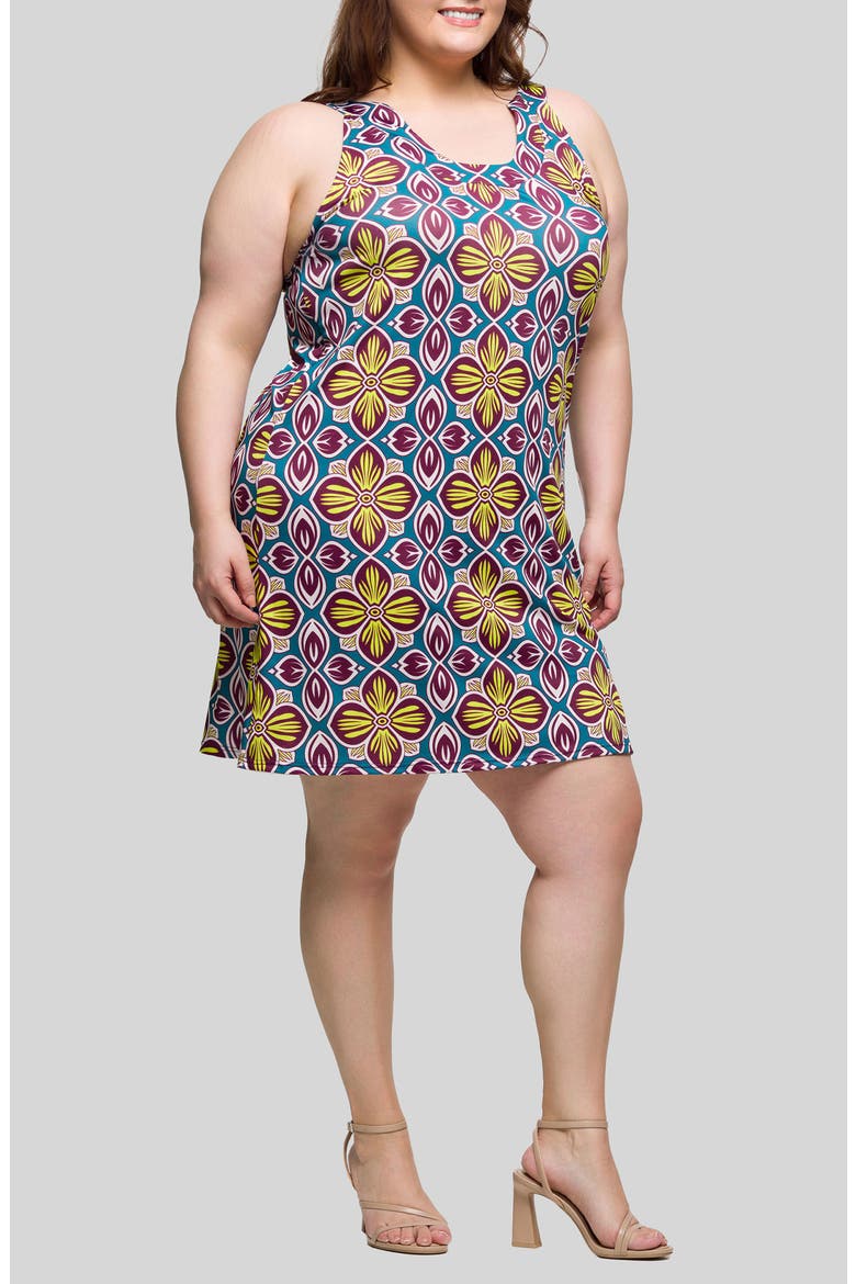 Quatrefoil Floral Print U-Neck Sleeveless Dress, Alternate, color, YELLOW MULTI