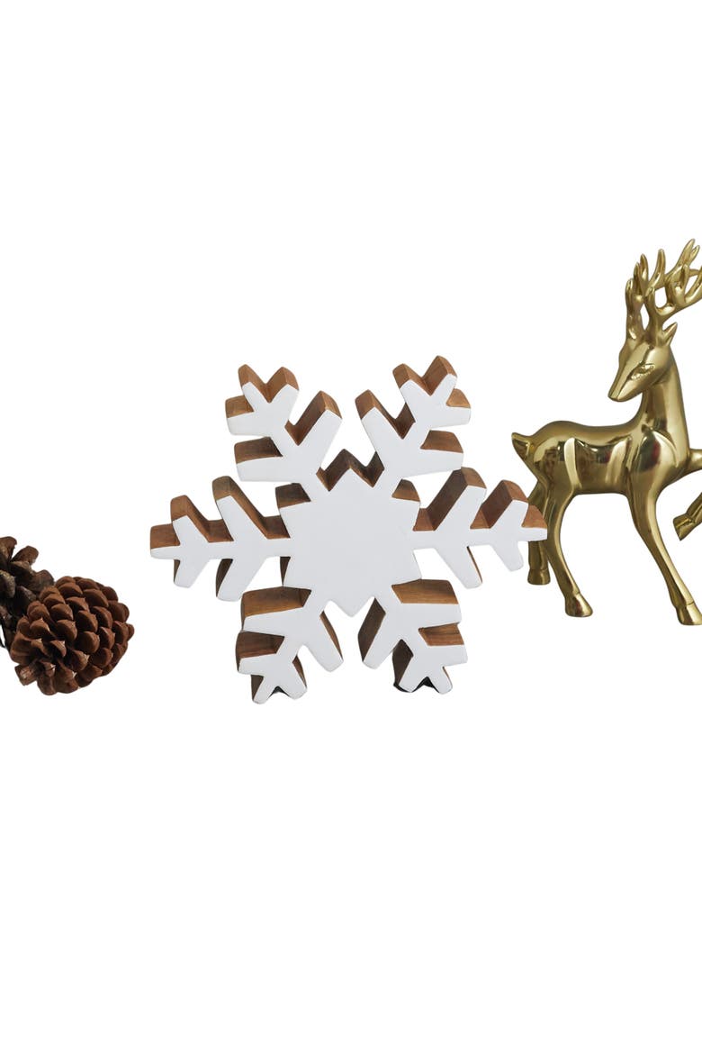 Mango Wood & Enamel Snowflake, Main, color, White