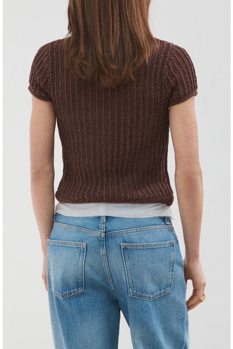 Short Sleeve Crochet Cardigan, Alternate, color, CHOCOLATE