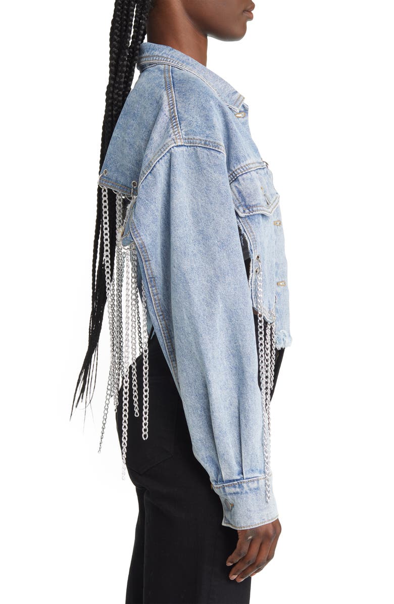 AZALEA WANG Chain Fringe Crop Denim Jacket, Alternate, color, 