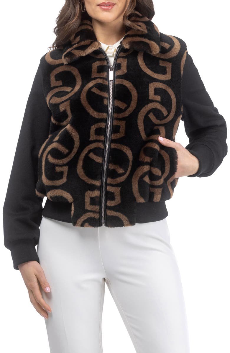 GORSKI G Printed Merino Genuine Shearling Bomber Jacket Crafted with Loro Piana Wool Trim, Alternate, color, Black/Chestnut