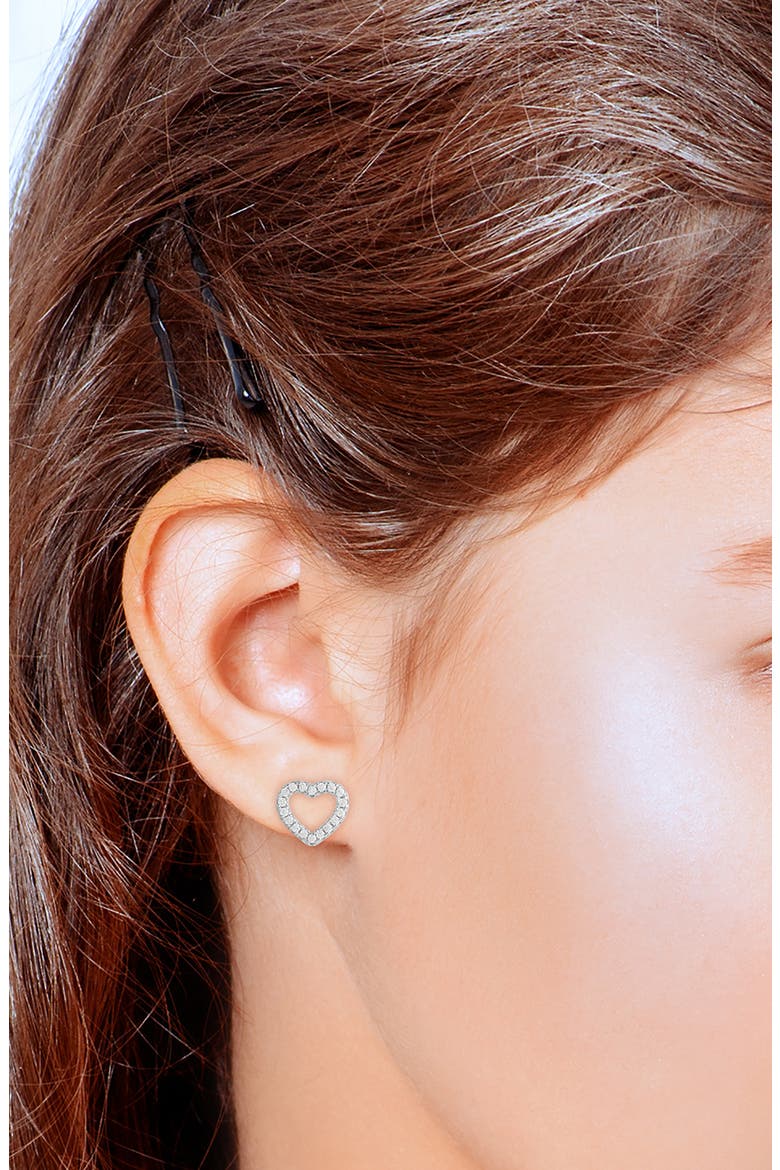 Kids' Cubic Zirconia Open Heart Stud Earrings, Alternate, color, WHITE