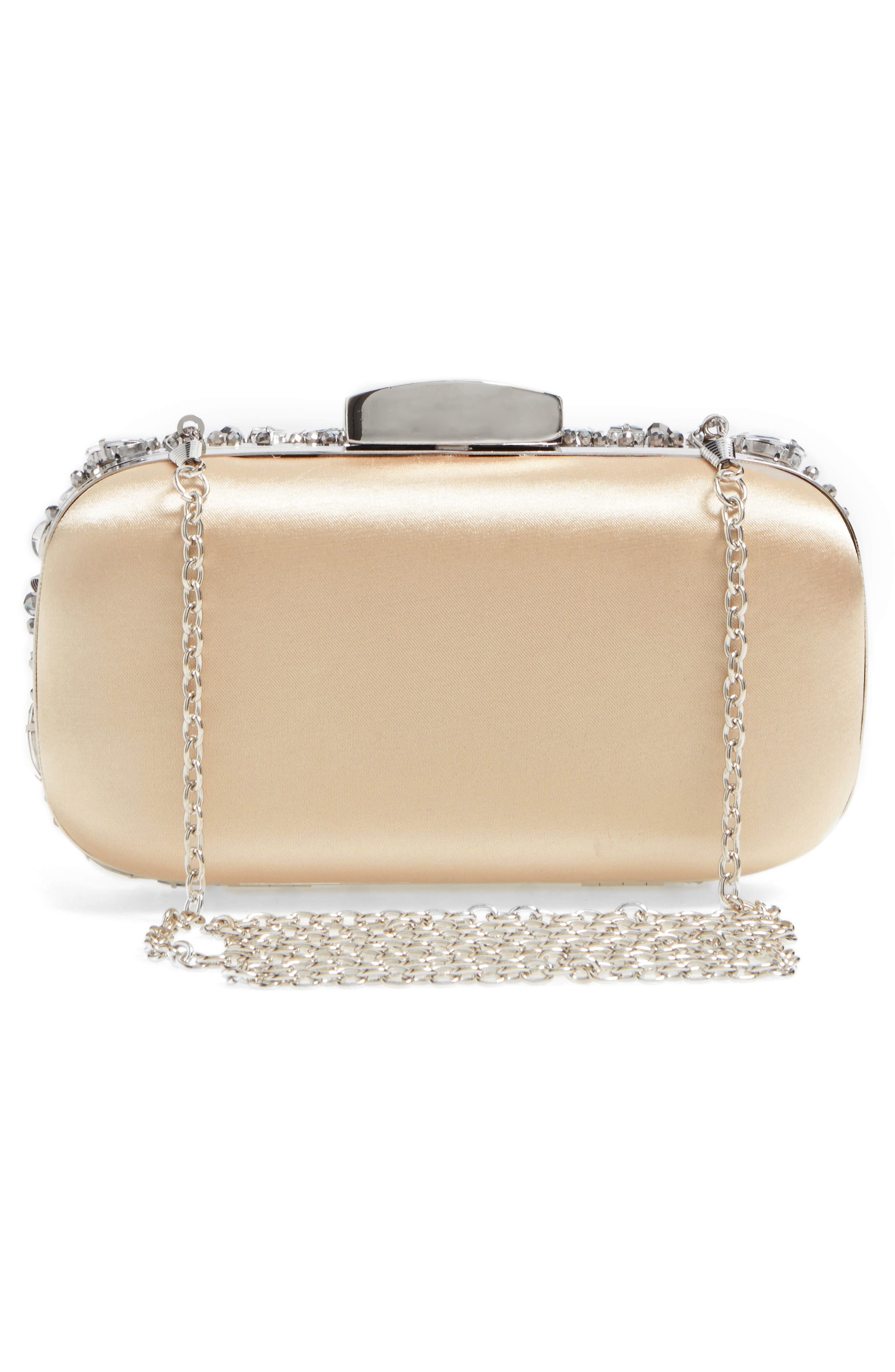 Natasha Couture Crystal Embellished Frame Clutch, Alternate, color, BEIGE/ SILVER