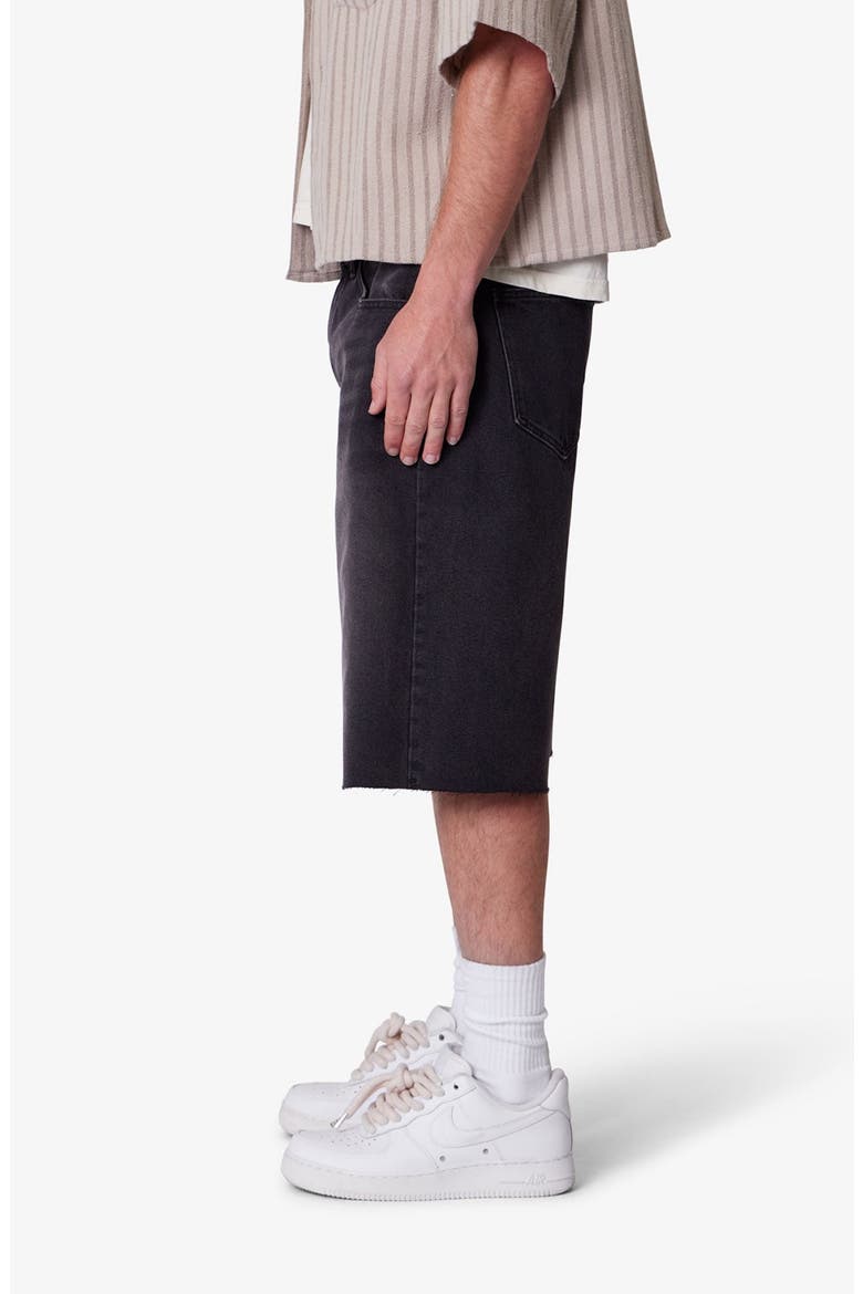 Baggy Raw Hem Denim Shorts, Alternate, color, WASHED BLACK