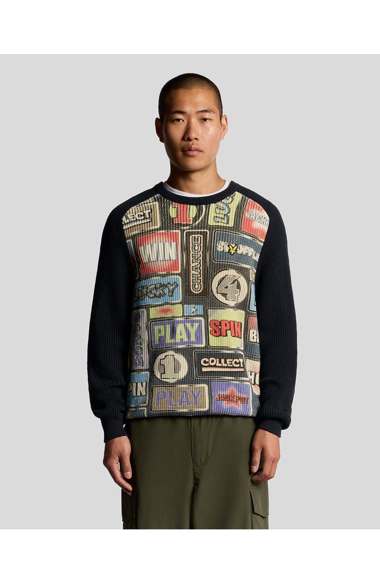 Lyle & Scott Fruit Machine Graphic Crew Neck Sweater, Main, color, Dark Navy
