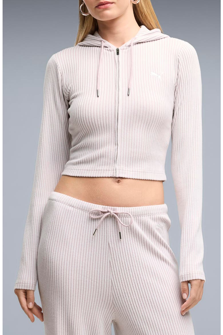 Crop Rib Hoodie, Main, color, MISTY PINK HEATHER