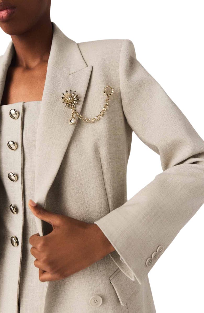 maje Suit jacket with brooch, Alternate, color, Beige