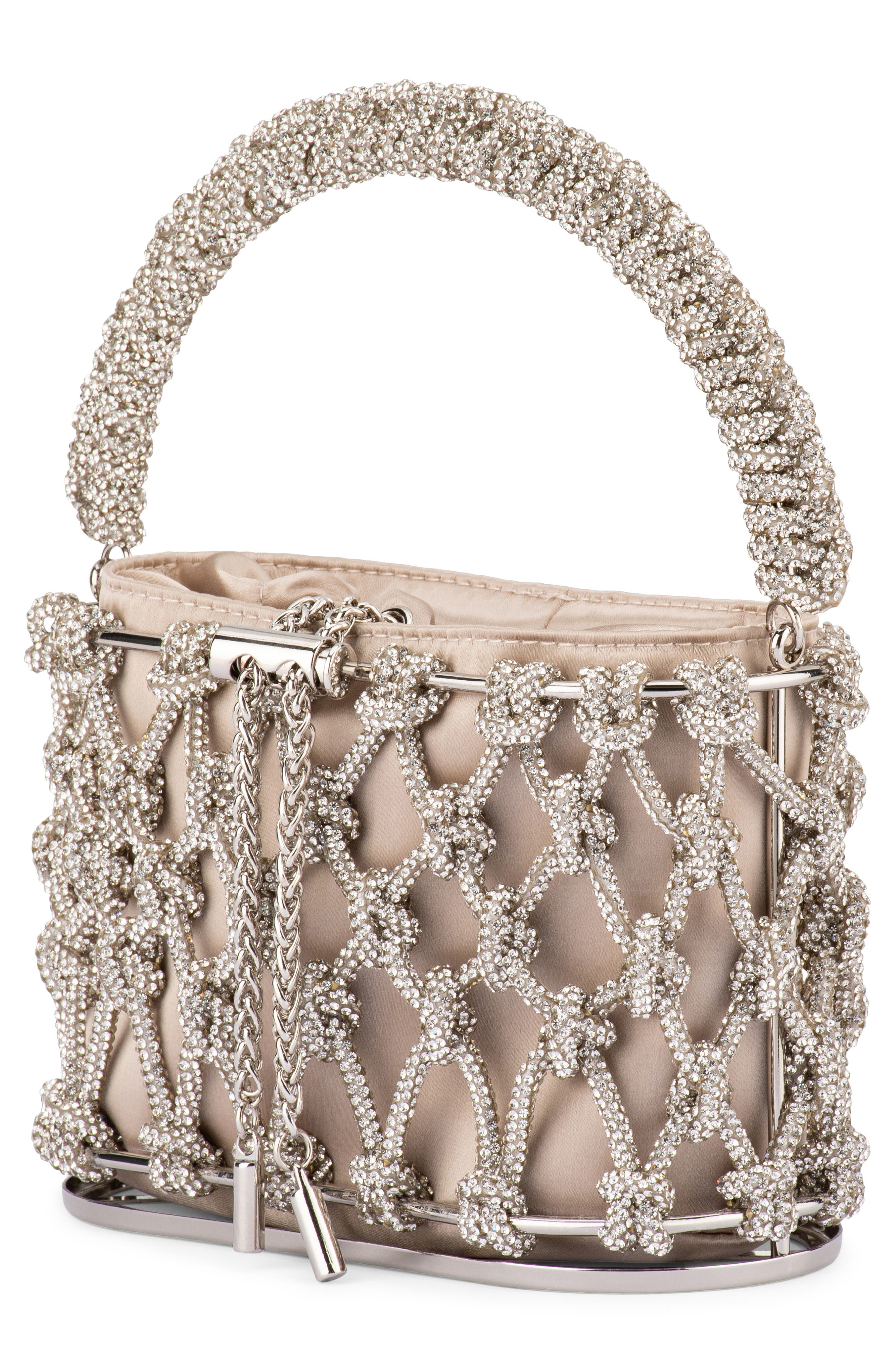 Olga Berg Amelia Crystal Cage Top Handle Bag, Alternate, color, Natural