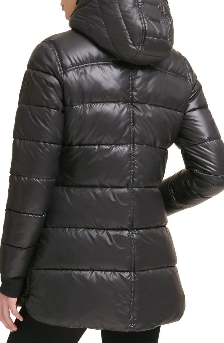 Kenneth Cole New York Faux Shearling Lined Hood Channel Quilted Puffer Parka Jacket, Alternate, color, 