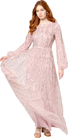 Occasion Modest Embellished Sequin Beaded Cowl Neck Evening Maxi Dress
