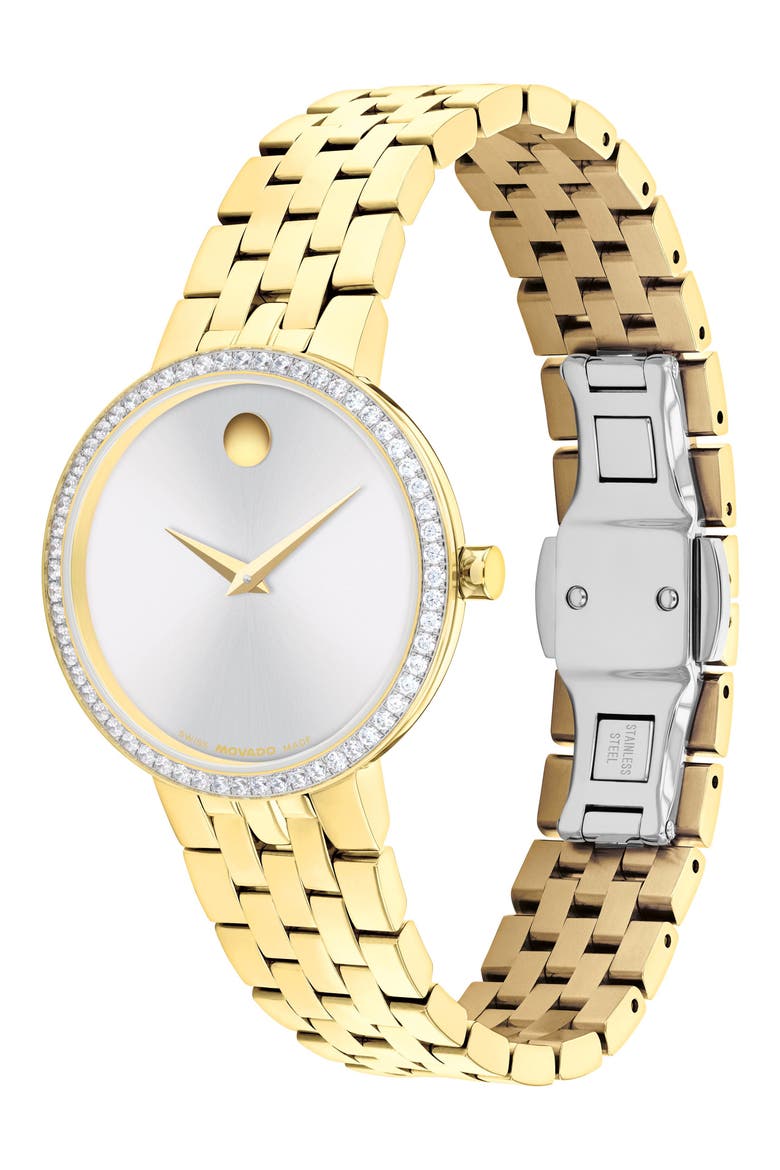 Museum Classic Lab Grown Diamond Bracelet Watch, 29.5mm, Alternate, color, IVORY/ GOLD