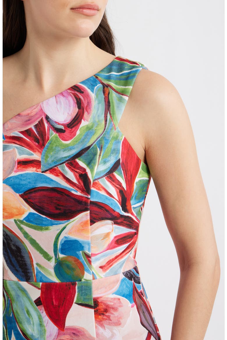 One-Shoulder Tropical Floral Midi Dress, Alternate, color, BLUE MULTI