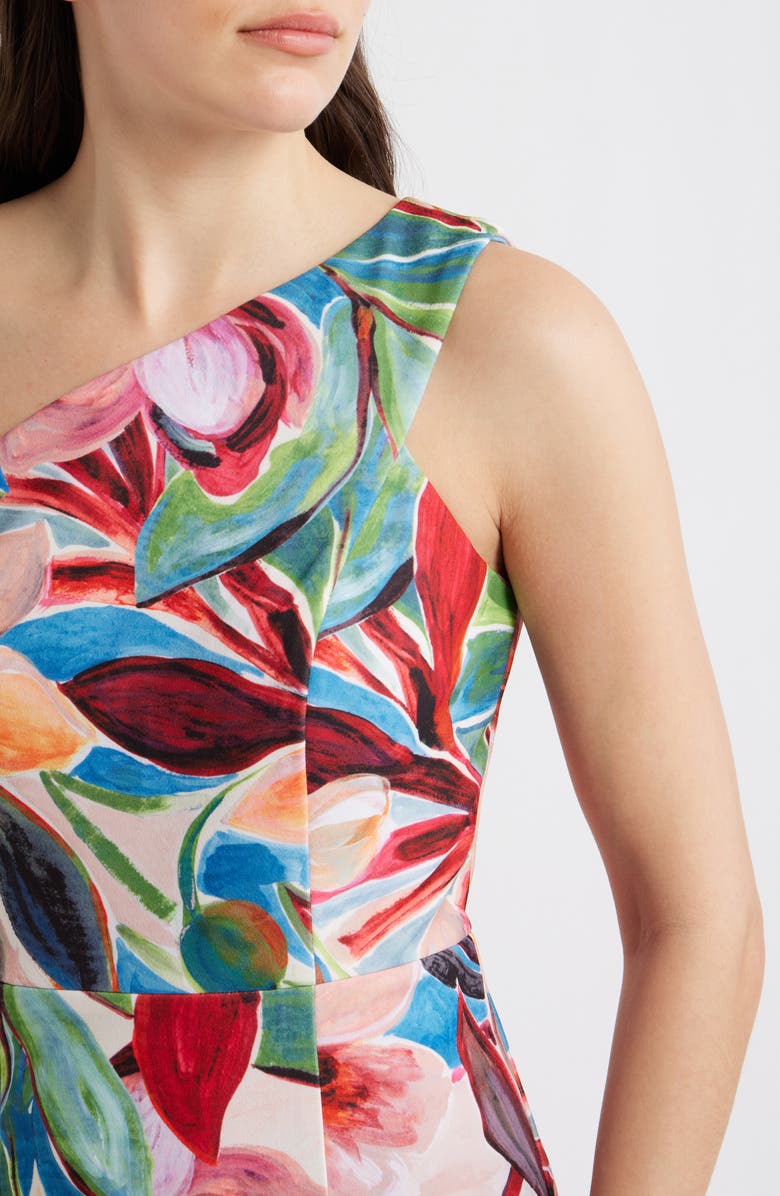 Vince Camuto One-Shoulder Tropical Floral Midi Dress, Alternate, color, Blue Multi