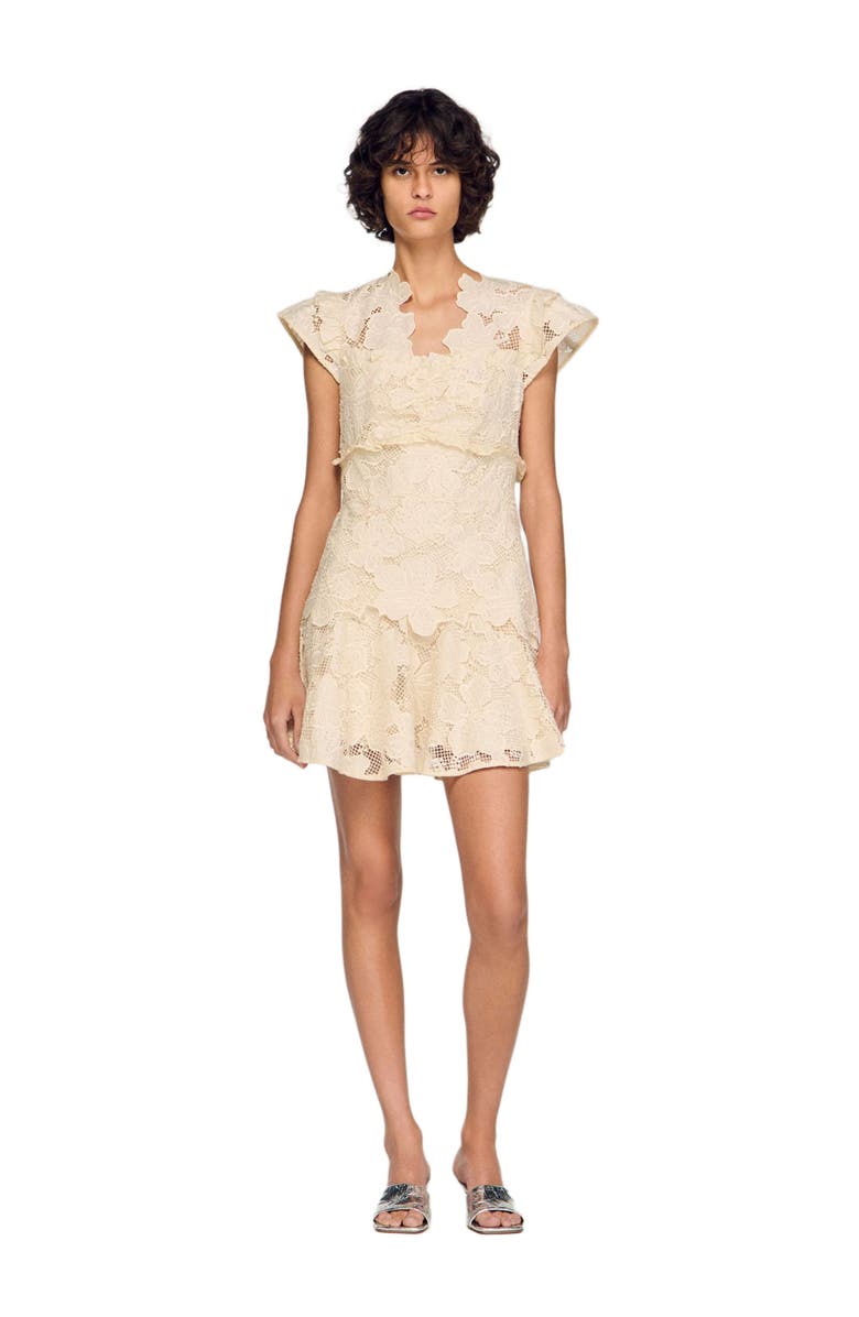 SANDRO Short guipure dress, Alternate, color, Ecru