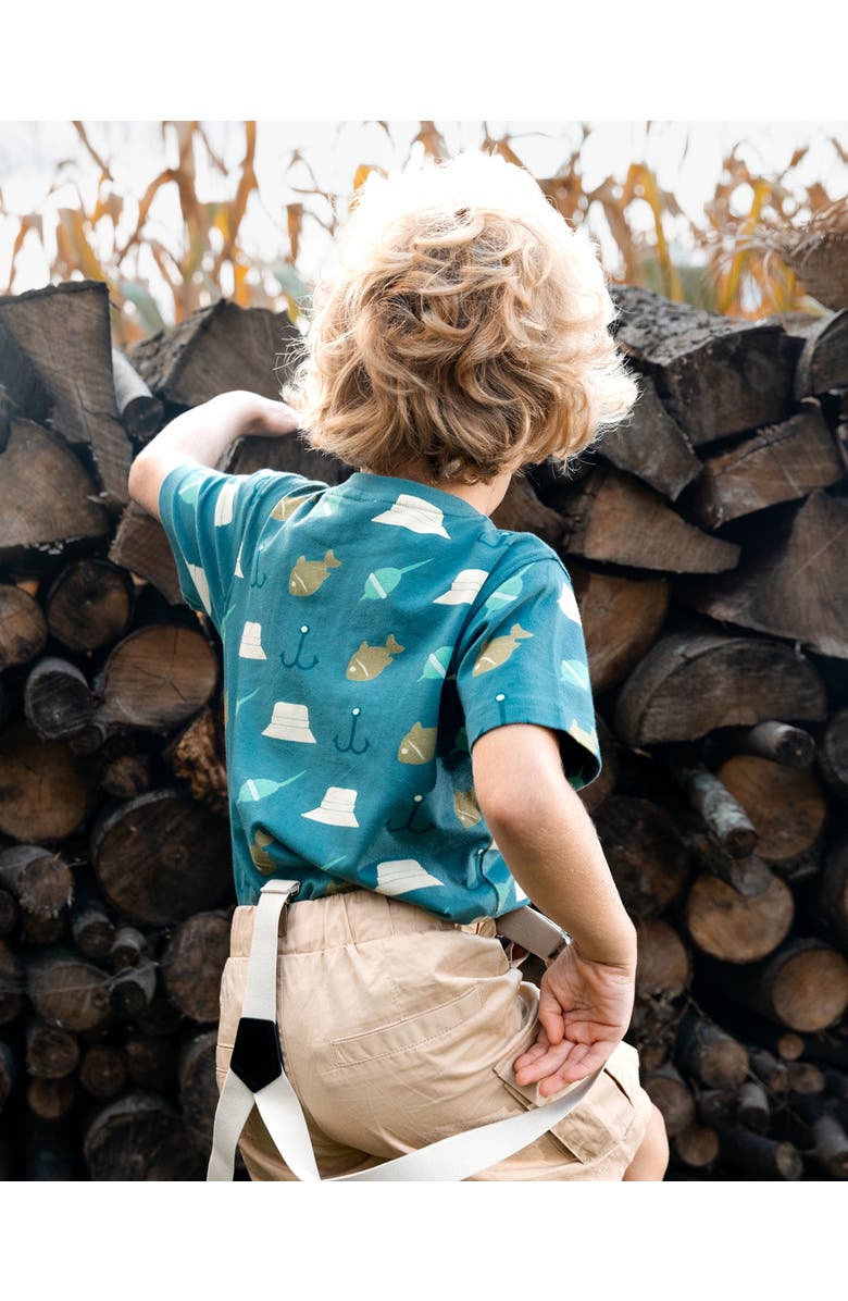 Deux par Deux Boy's Printed Organic Cotton Tee Teal And Peach, Alternate, color,