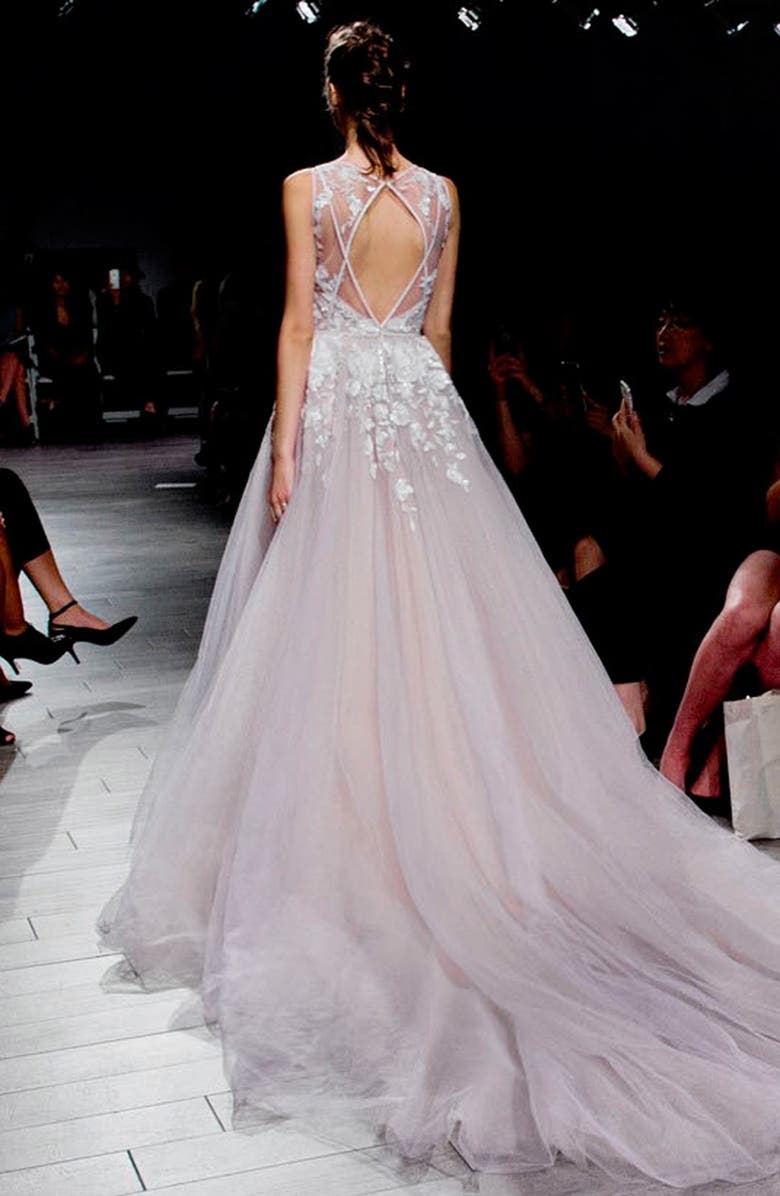 Hayley Paige Leah Floral Sequin V-Neck Tulle Ballgown, Alternate, color, 