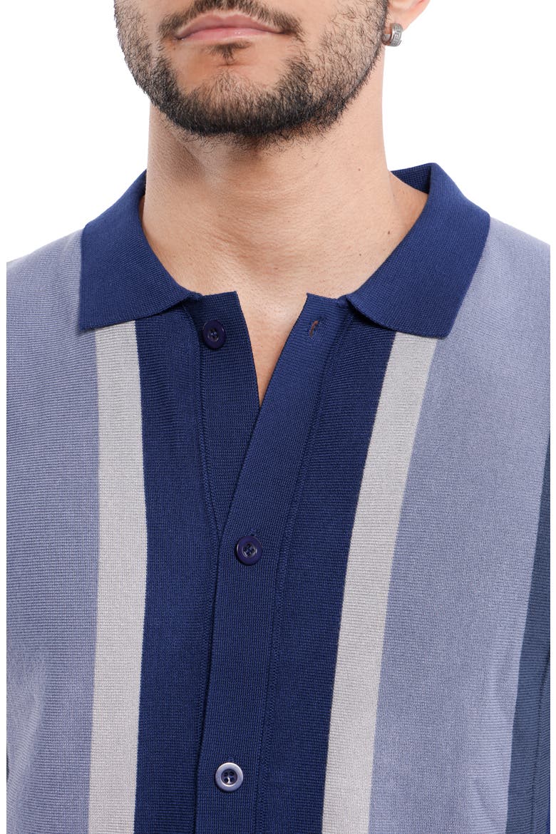 Stripe Short Sleeve Button-Up Polo Sweater, Alternate, color, NAVY/ NAVY