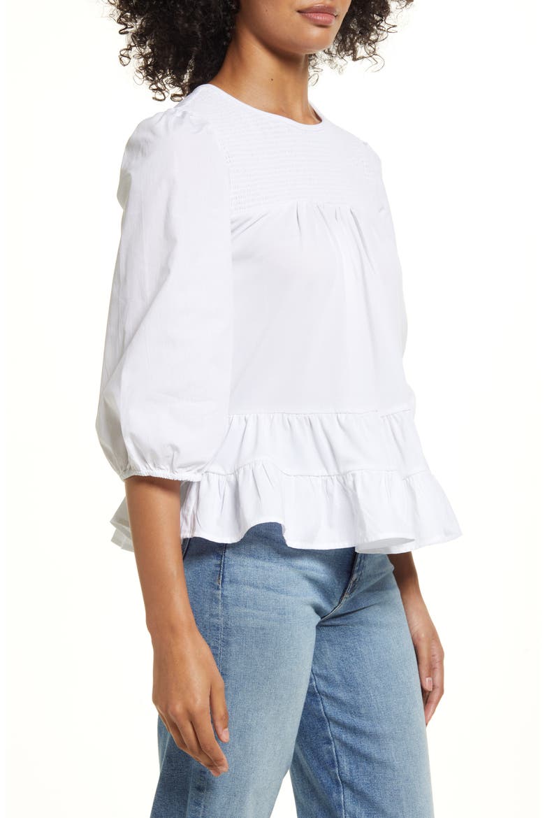 Mixed Media Ruffle Long Sleeve Top, Alternate, color, ULTRA WHITE