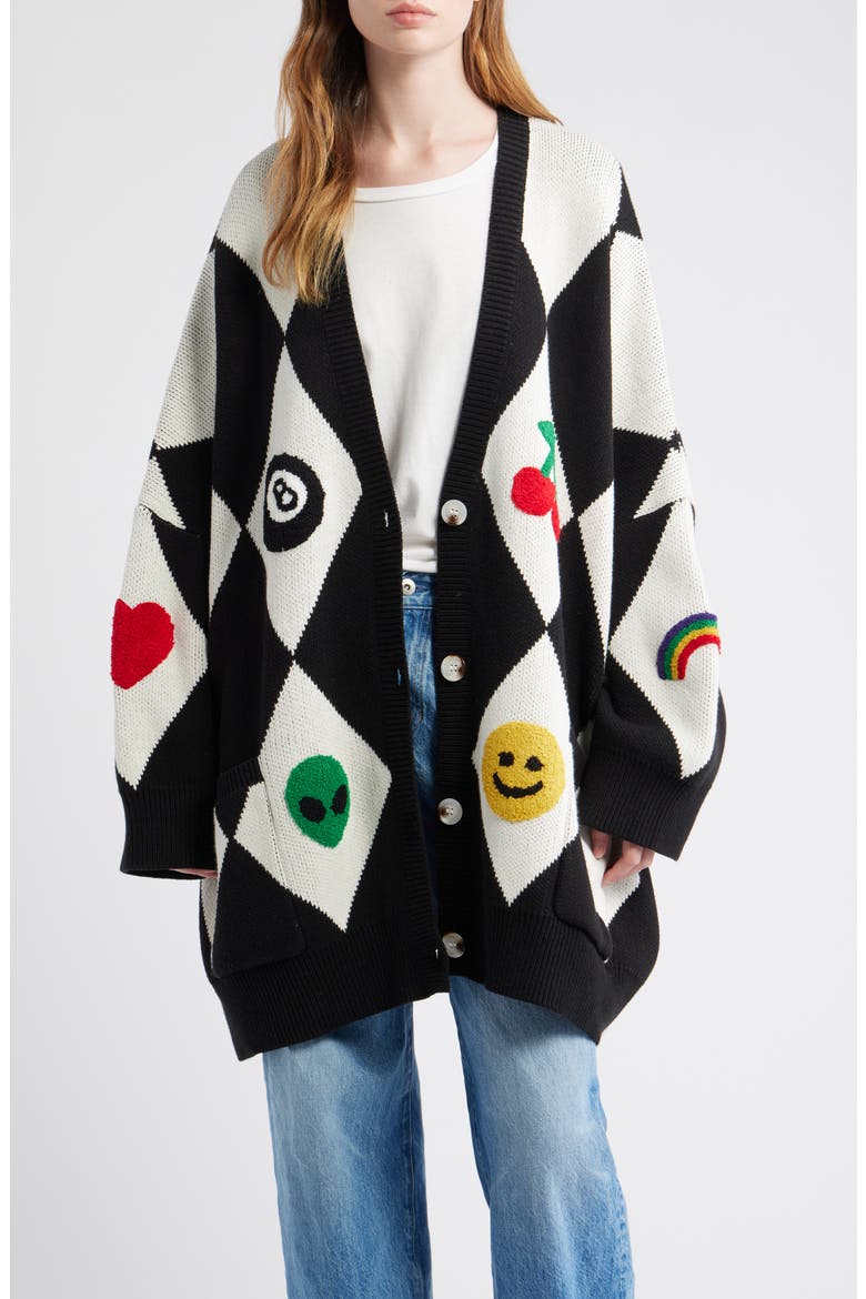 Icon Harlequinn Oversize Cardigan, Main, color, BLACK/ WHITE