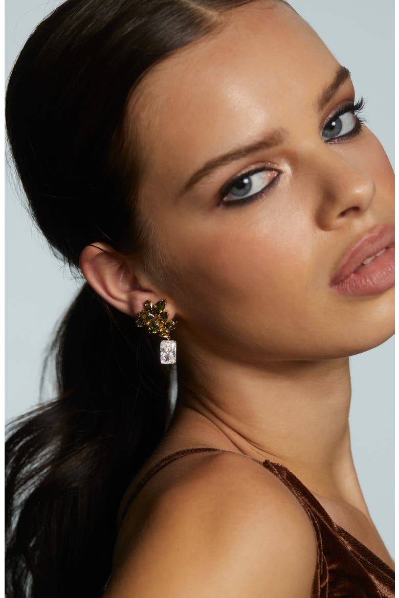 Bonne Anne Cubic Zirconia Cluster Drop Earrings, Alternate, color, GOLD