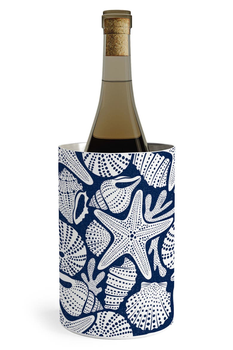 Ocean Floor Seashell Print Stainless Steel Wine Chiller, Main, color, NAVY