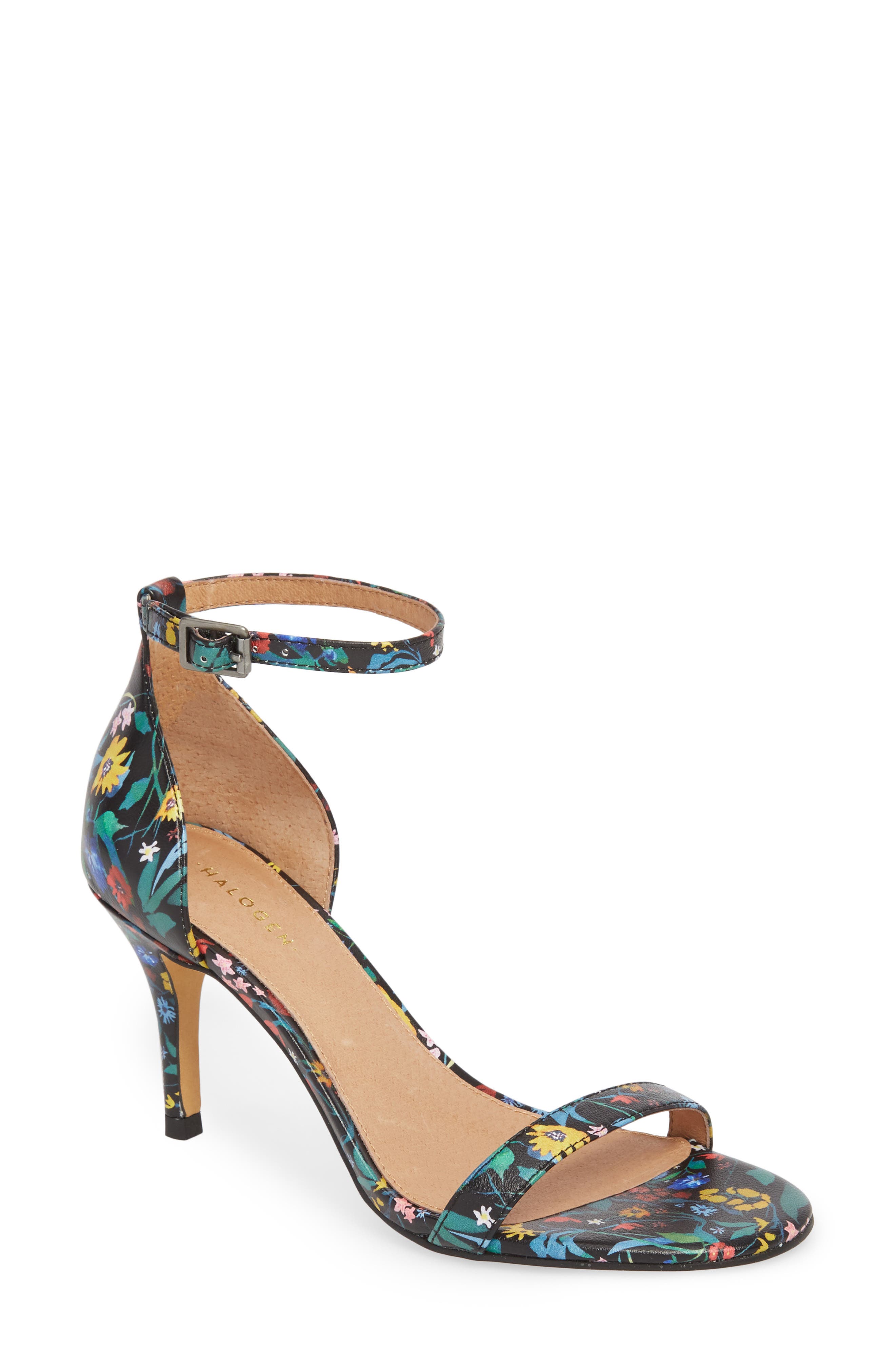 Audrey Ankle Strap Sandal, Main, color, BLACK FLORAL LEATHER