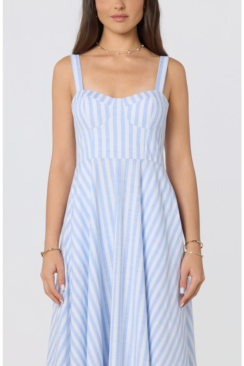 Isabela Stripe Sweetheart Neck Midi Dress, Alternate, color, BLUE STRIPE
