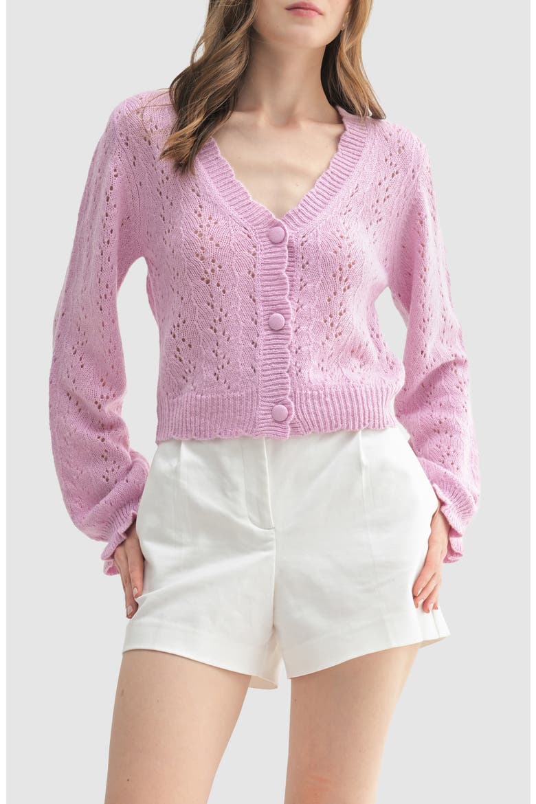 Scalloped Neckline Cardigan, Main, color, LILAC PINK