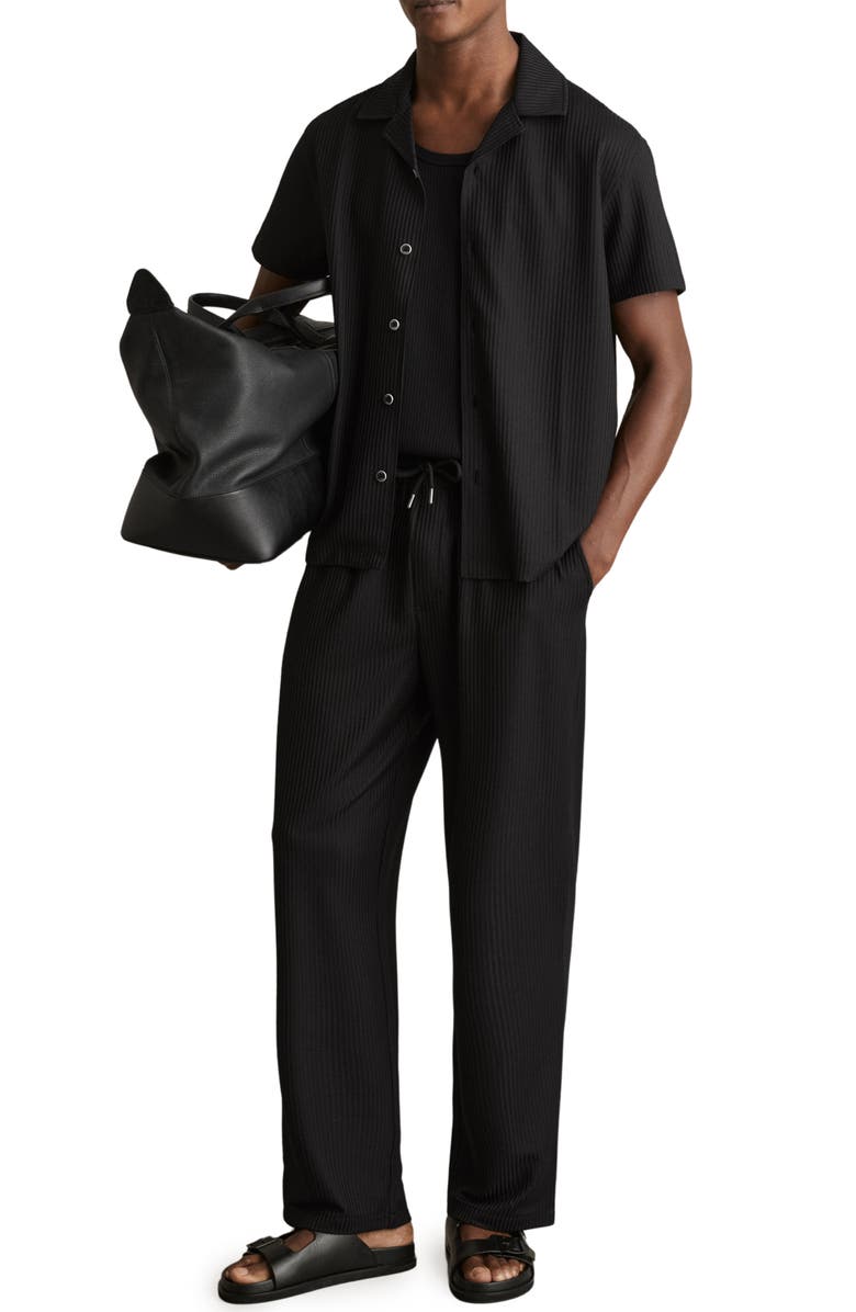 Reiss Warwick Texture Camp Shirt, Alternate, color, Black