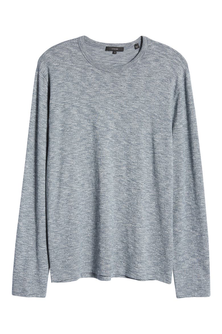 Mouliné Cotton Long Sleeve T-Shirt, Alternate, color, STEEL BLUE/OFF WHITE