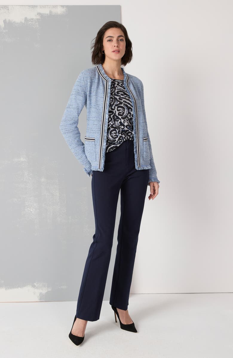 NIC+ZOE Indigo Fringe Accent Knit Jacket, Alternate, color, Blue Multi