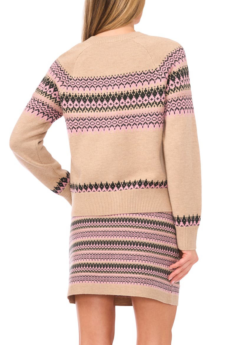 Fair Isle Stripe Cardigan, Alternate, color, BISCUIT HEATHER