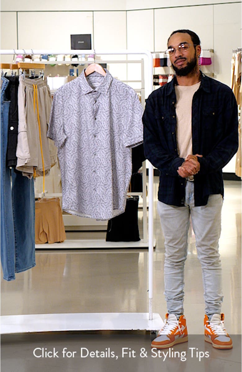 Miles OoohCotton<sup>®</sup> Leaf Print Short Sleeve Button-Up Shirt, sales video thumbnail