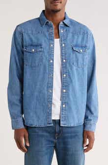 DENIM AND FLOWER Long Sleeve Snap Front Denim Shirt