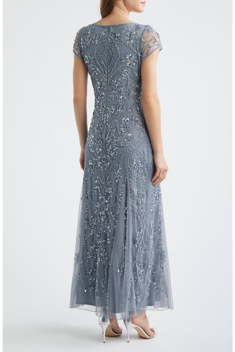 Beaded Mesh Midi Cocktail Dress, Alternate, color, ICE BLUE