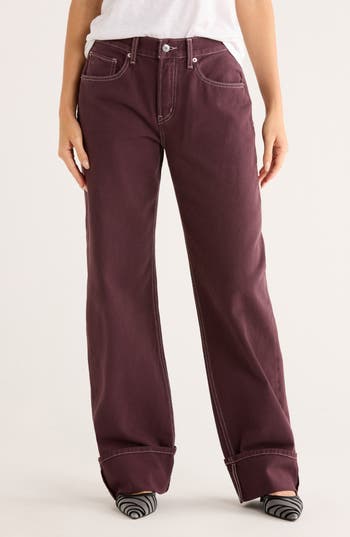 Etica Ética Stanton Low Rise Cuffed Wide Leg Jeans In Brown