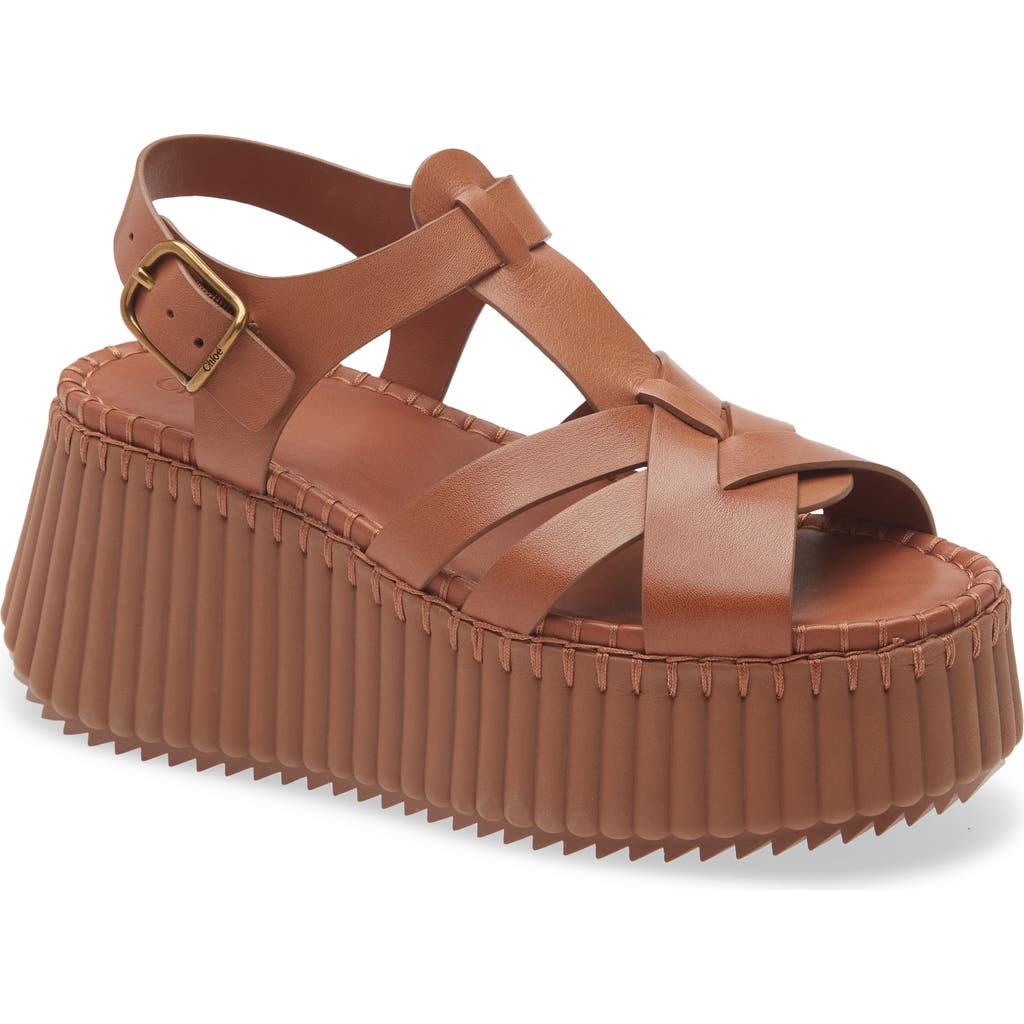 Chloé Nama Wedge Platform Sandal in Ginger Brown at Nordstrom, Size 41