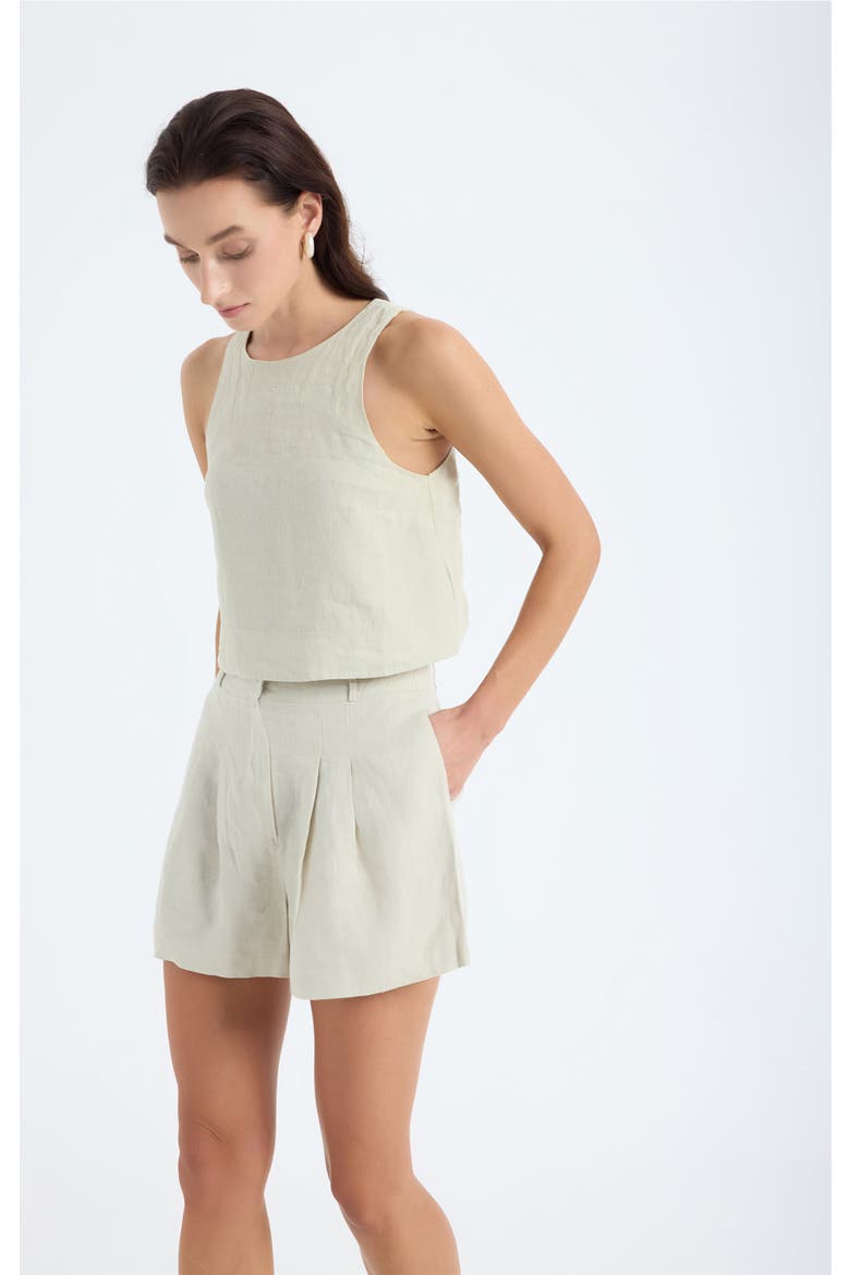 Lena 100% Linen Sleeveless Crop Top, Alternate, color, Stone