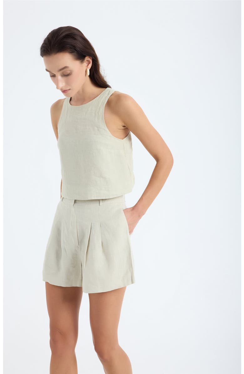 Monlicia Reve 100% Linen Relaxed Fit High-Waist Shorts, Alternate, color, Stone