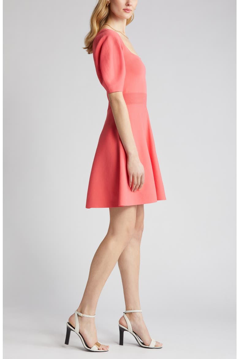 Hayliy Puff Sleeve Knit Skater Dress, Alternate, color, CORAL
