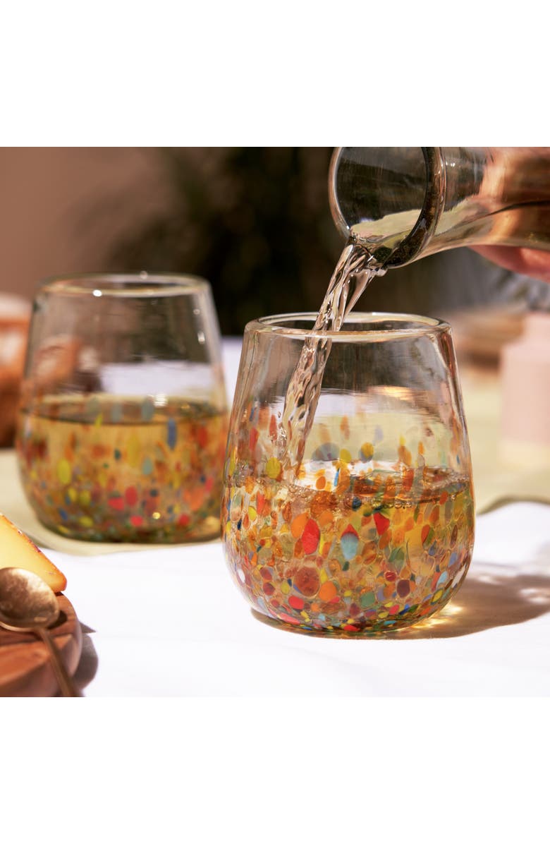 TWINE Segunda Vida Artistico Recycled Stemless Wine Glasses Set of 2, Alternate, color, Multicolor