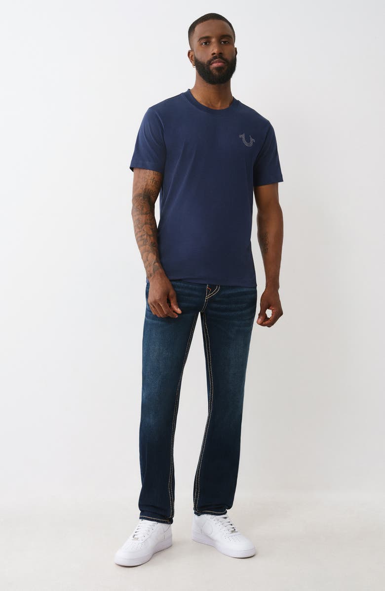 True Religion Geno Big T Flap Pocket Slim Jeans, Alternate, color, Dark Mahogany Wood Wash