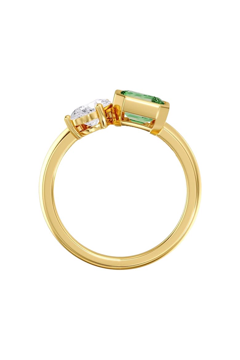 Toi et Moi Green Emerald and Lab Diamond Ring in 14K, Alternate, color, Yellow Gold