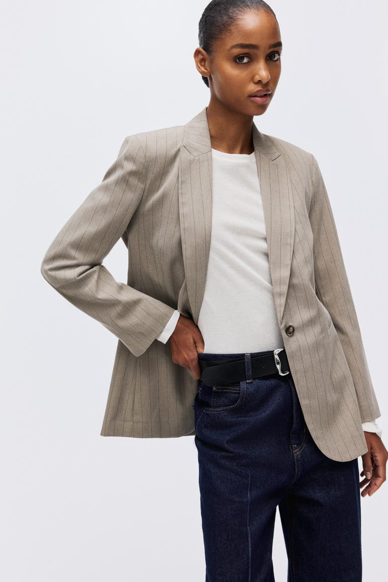 Single-breasted Blazer, Alternate, color, Beige/pinstriped