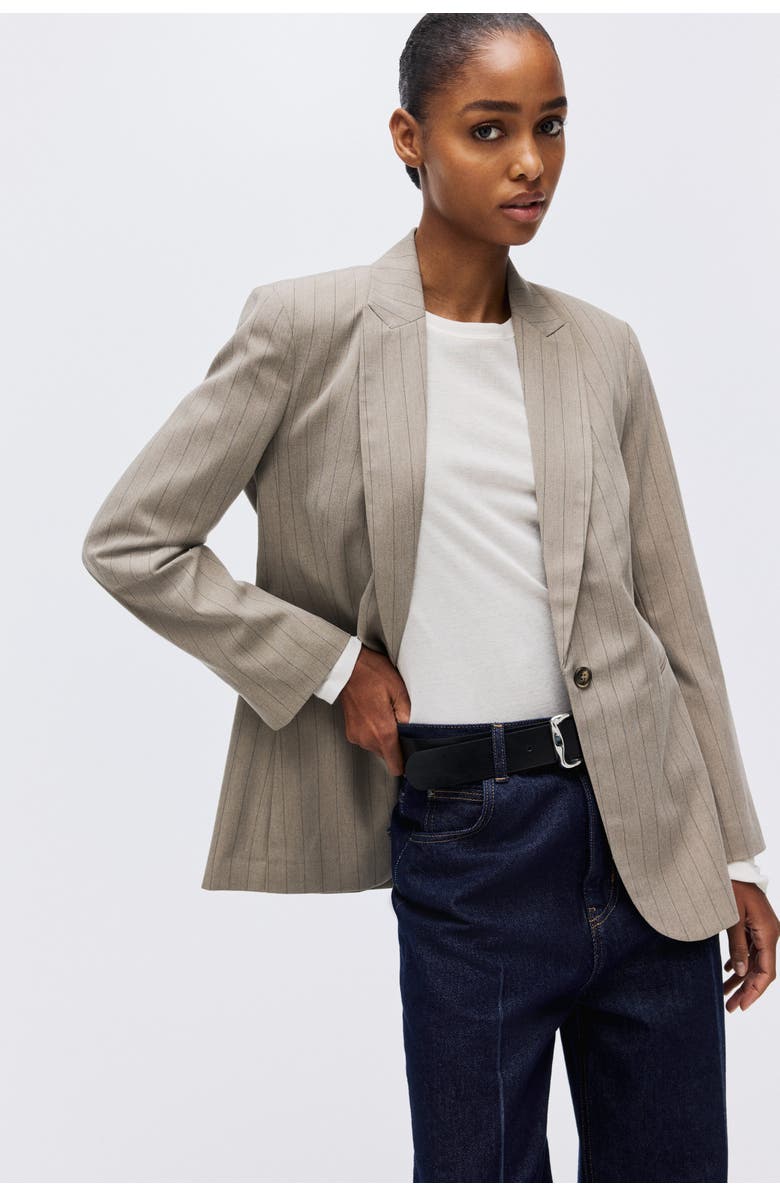 H&M Single-breasted Blazer, Alternate, color, Beige/Pinstriped