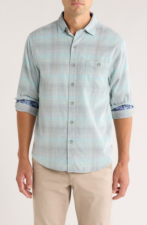 Coastline Cord Shoreline Vines Shadow Check Cotton Corduroy Button-Up Shirt