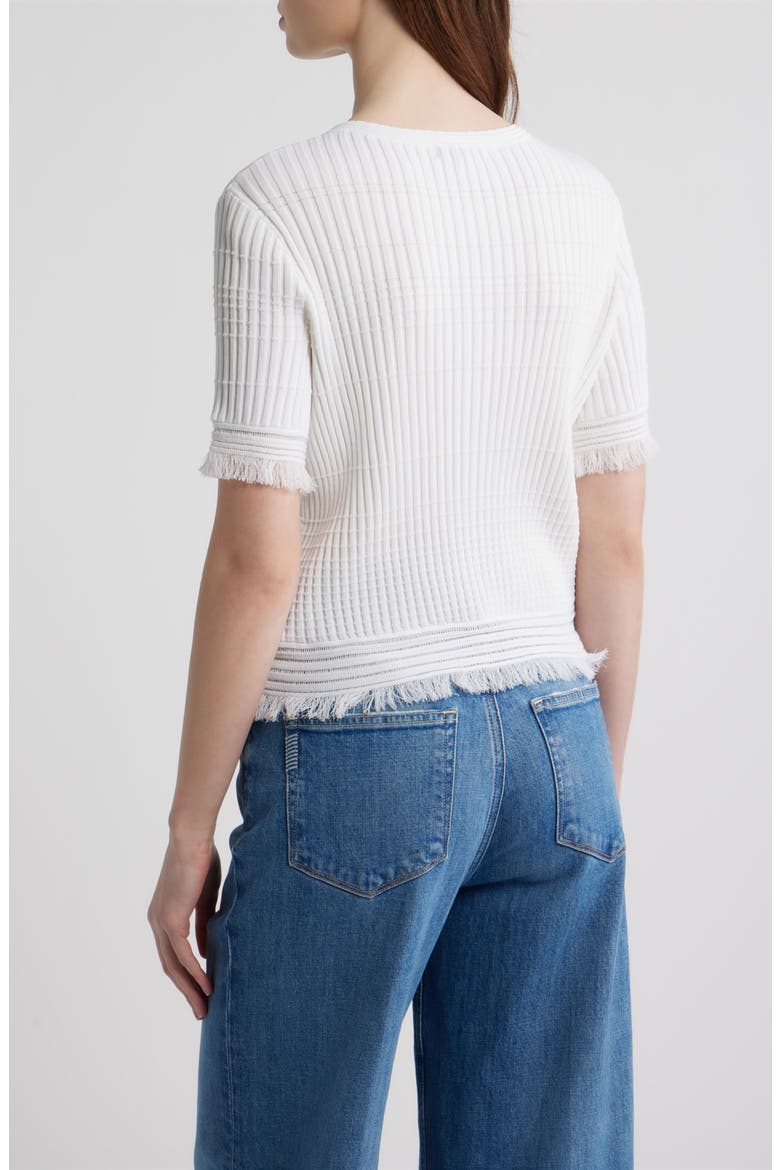 Ayan Fringe Trim Rib Cardigan, Alternate, color, WHITE
