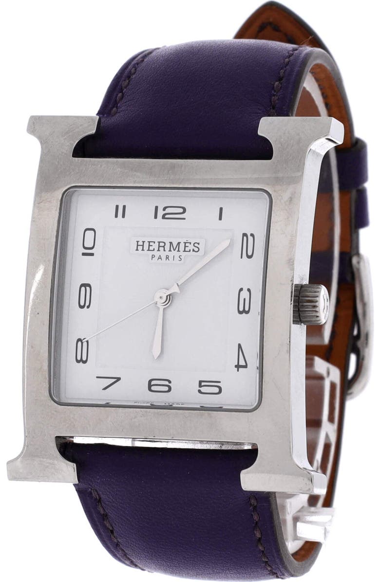 Pre-Owned Hermes Heure H Quartz Watch Stainless Steel and Leather 30, Alternate, color, Purple